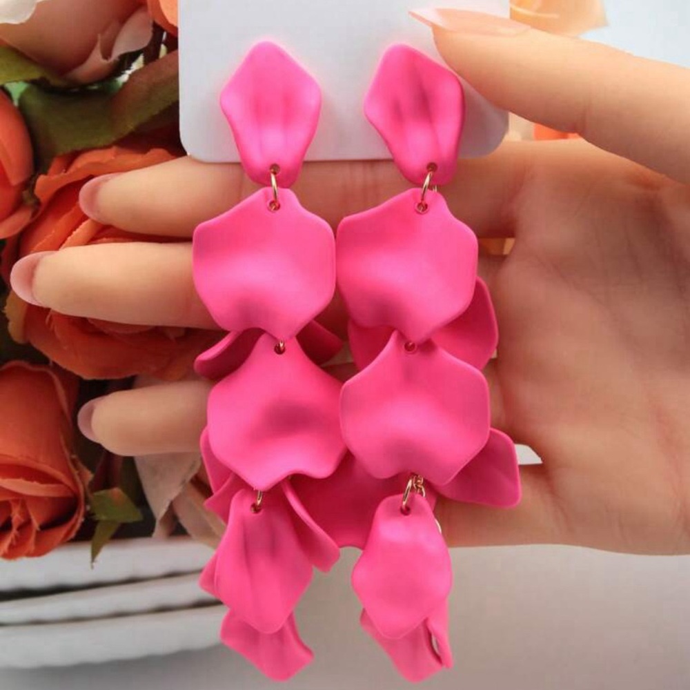 Dark Pink Flower Petals Earrings